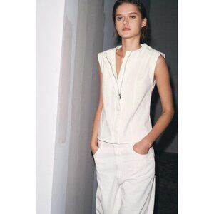 Zara Woman ZW Collection White Denim Top Zip Vest Zipper Zippered Jean SOLD OUT